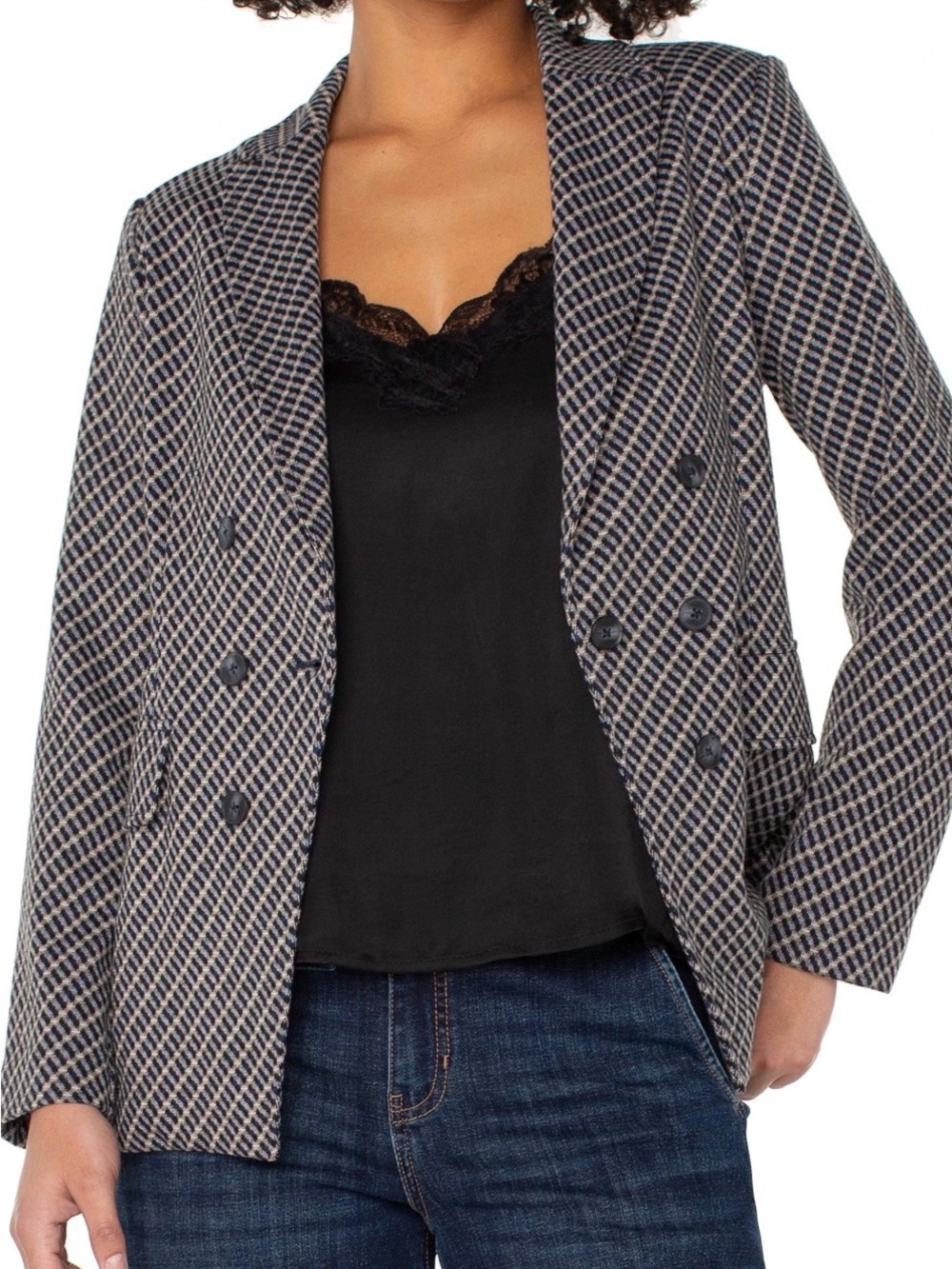 Liverpool Double-Breasted Houndstooth Blazer - Black & Gray